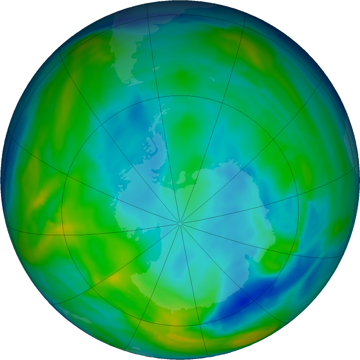 Antarctic ozone map for 08 June 2024